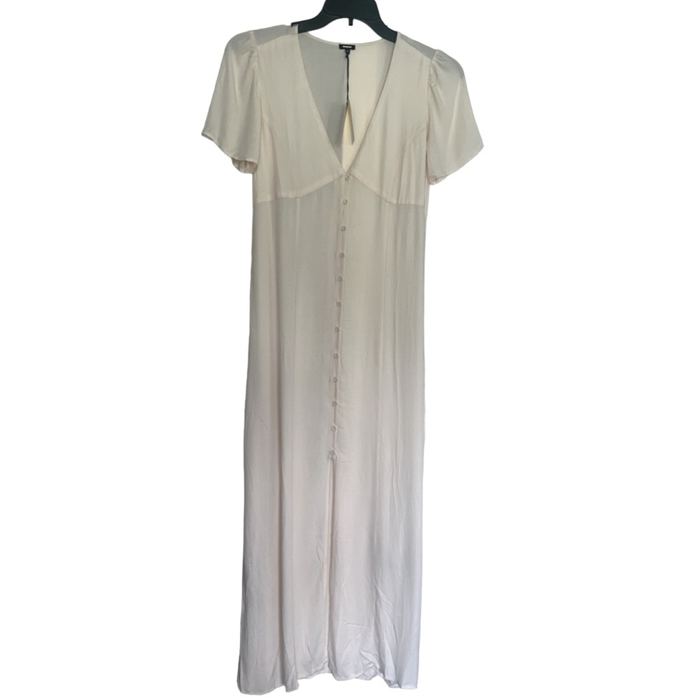 NWT Monrow Button Front V-Neck Maxi Dress   Size Medium Off White